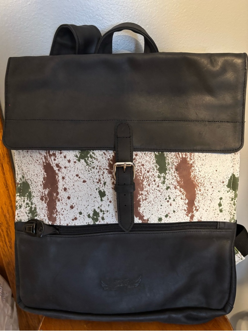Orna’s Leather Art Backpack Black With Splat Paint‎ Design